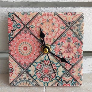 Handmade marble tile clock with oriental motif
