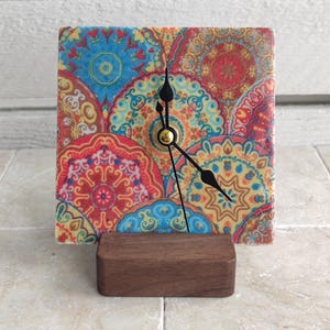 Handmade marble tile clock with oriental motif