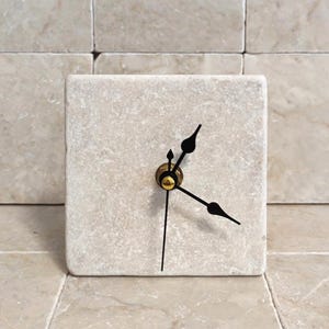Marble tile clock, Small table clock, Mini clock, including wooden stand
