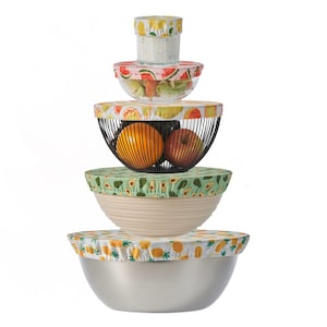 Set of 5 Reusable Fabric Bowl Covers,  cover for Bowls, Cups, Pots, food, Stretchable Elastic Cover, sustainable