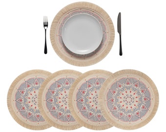 DEVINITA Lot de 1, 2 ou 4 sets de table ronds (Ø 35cm), sets de table résistants à la chaleur et lavables au style Boho avec motif mandala