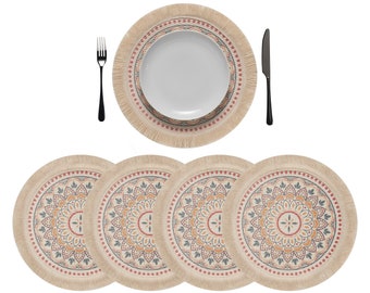 DEVINITA Lot de 1, 2 ou 4 sets de table ronds (Ø 35cm), sets de table résistants à la chaleur et lavables au style Boho avec motif mandala