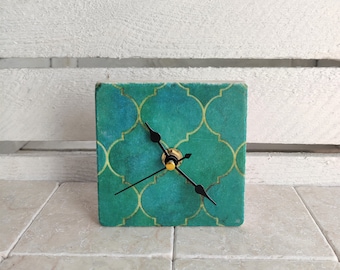 Handmade marble tile clock with oriental motif