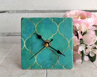 Handmade marble tile clock with oriental motif