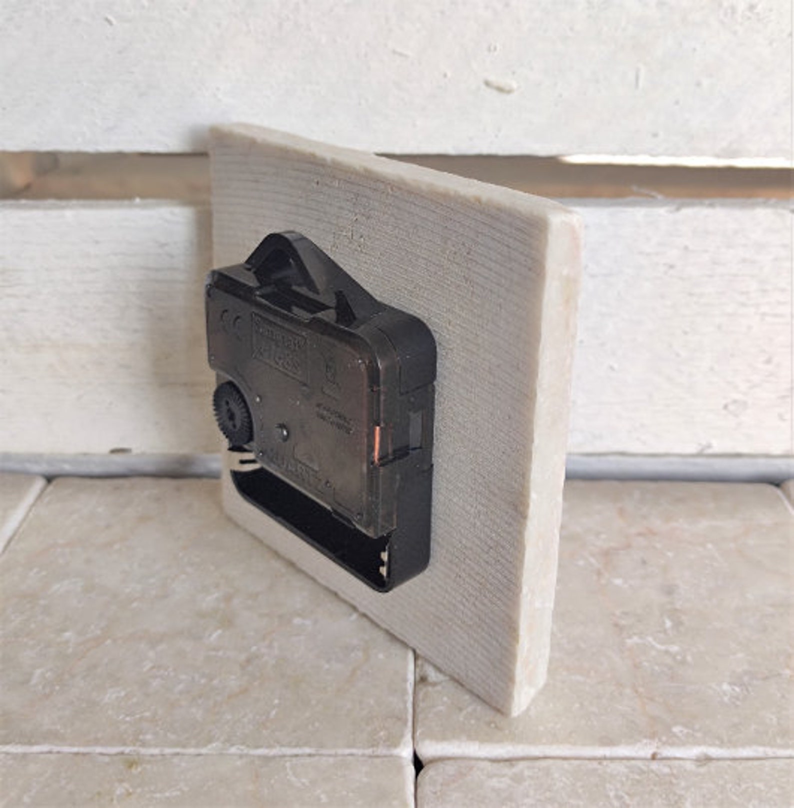 Tile Clock Handmade Marble Tile Clock With Wedding Motif, Including Wooden Stand ...