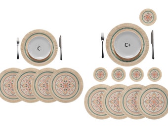 DEVINITA Lot de 4 sets de table ronds (Ø 35cm) de différentes couleurs, résistants à la chaleur, lavables en style bohème avec motif mandala