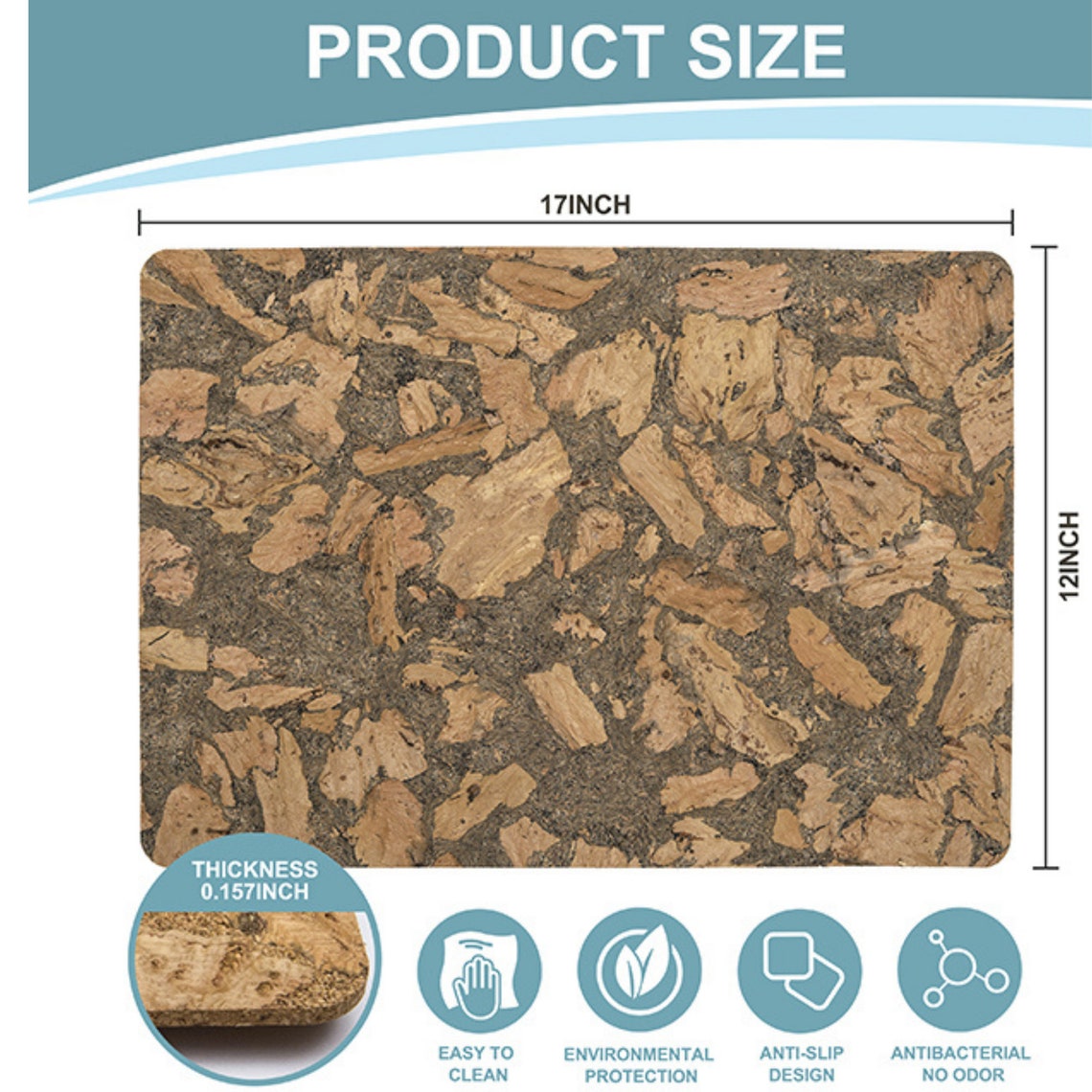 Smoked Cork Table Placemats Set of 4 Rectangle17x12 4mm Etsy