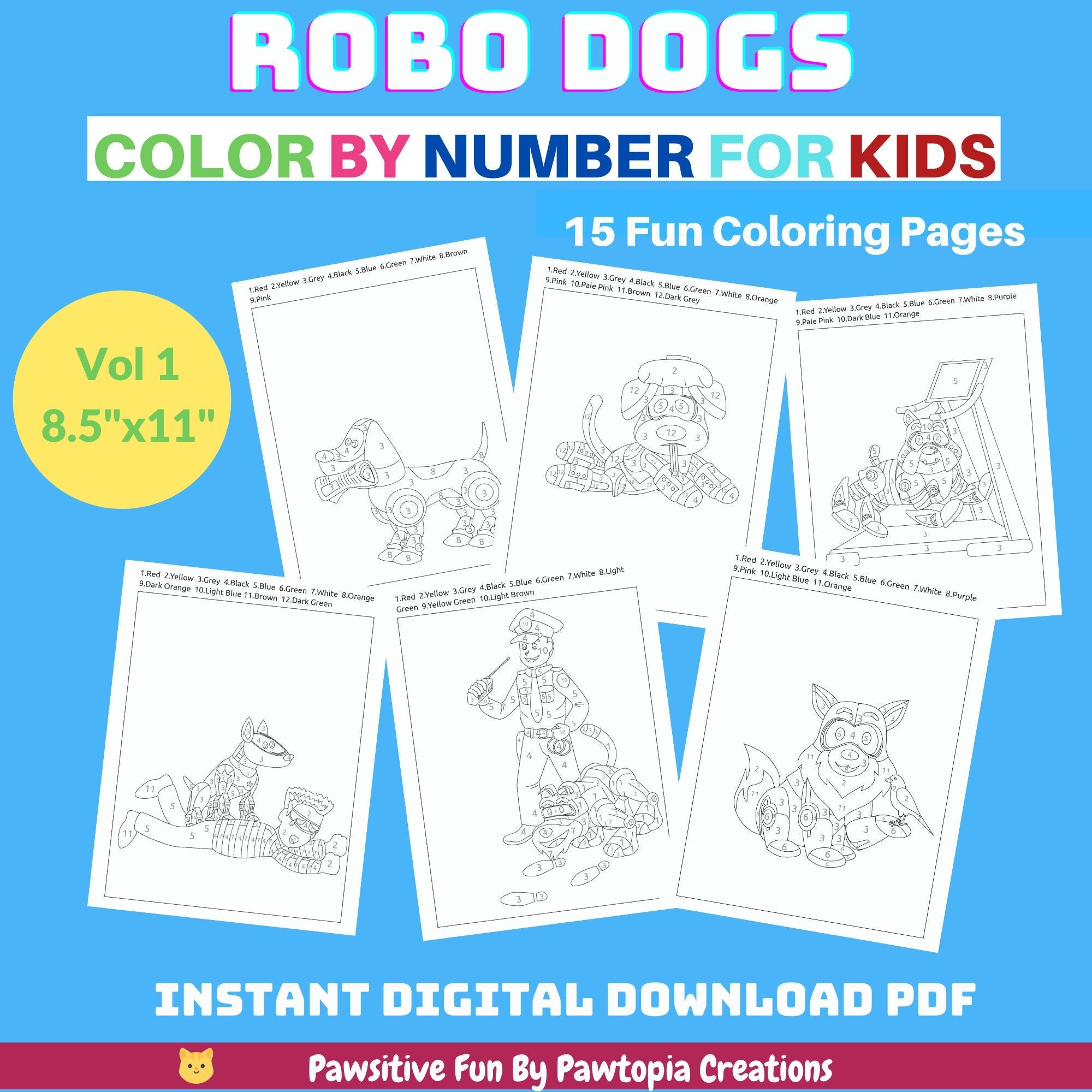 Color by Number Printables for Kids -robot Themed Worksheets/activity ...