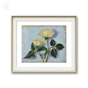 White roses, botanical soft pastels painting