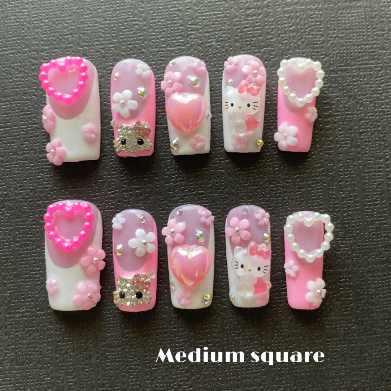 10 Pcs Pink Kawaii Nails Kitty Nails Set Kitty Press on - Etsy