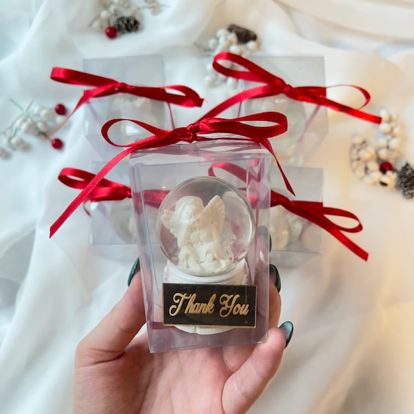Snow Globe for Christmas, Christmas Gift For Guests, Personalized White Angel Favors, Christmas Wedding Decor Favors, Custom Thank You Gifts