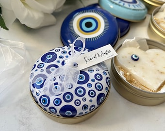 Wedding Favors Soap in Evil Eye Metal Box, Jewelry Box Favors, Party Gifts for Guests, Greek and Turkish Favors, Henna Night, Islamic Gifts