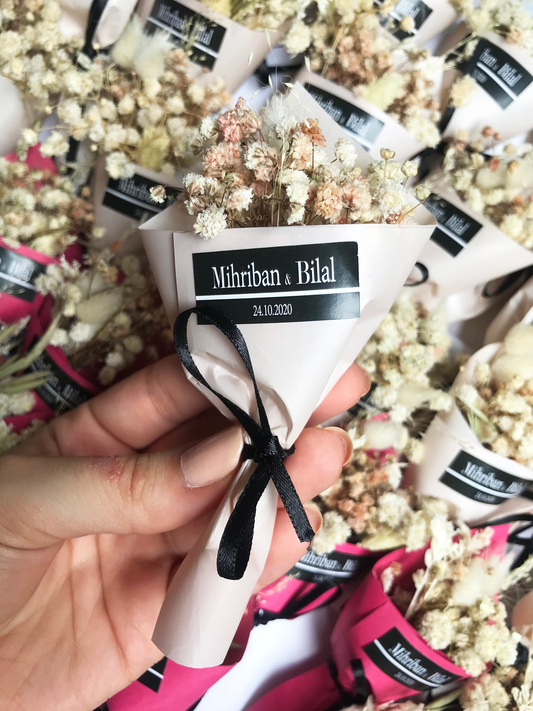 Personalized Flower Favors Gift Mini Dried Flower Bouquet Etsy