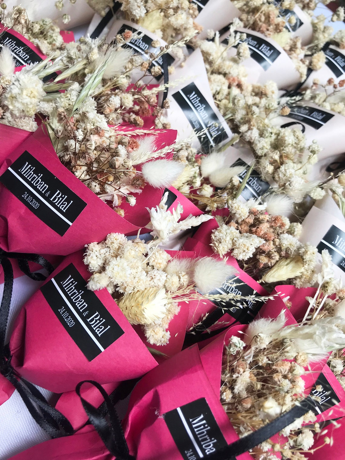 Personalized Flower Favors Gift Mini Dried Flower Bouquet Etsy