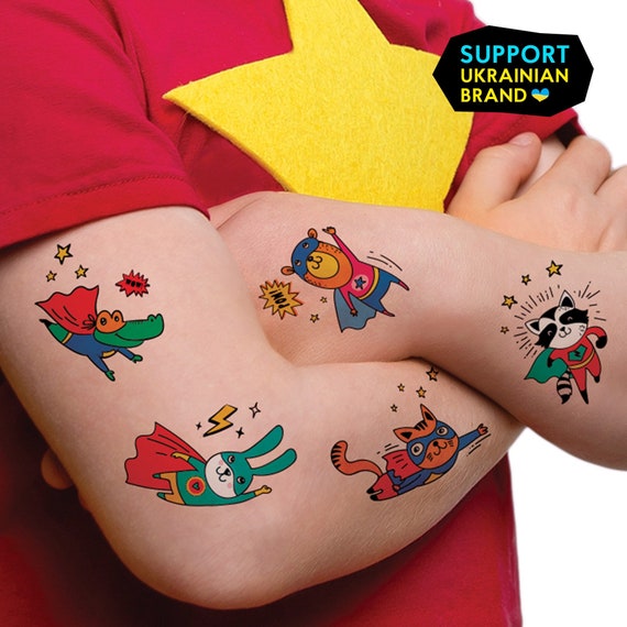 Superhero Tattoo Kids Temporary Tattoo Set Animal Tattoos - Etsy Canada Superhero Tattoo Kids Temporary Tattoo Set Animal Tattoos - Etsy Canada
