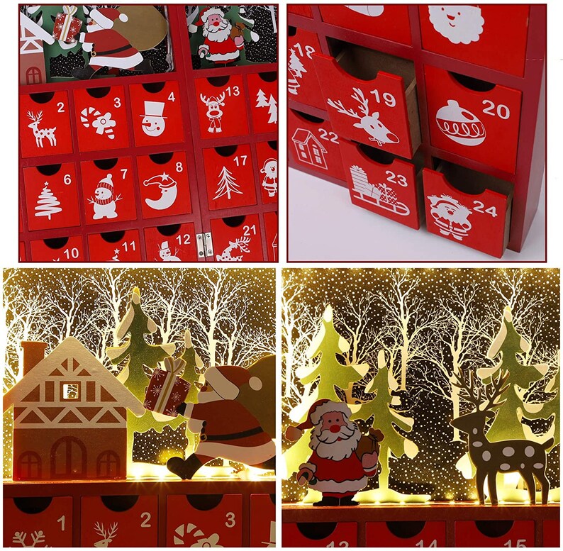 Christmas Light Red Advent Calendar Wooden Christmas Book LED Etsy