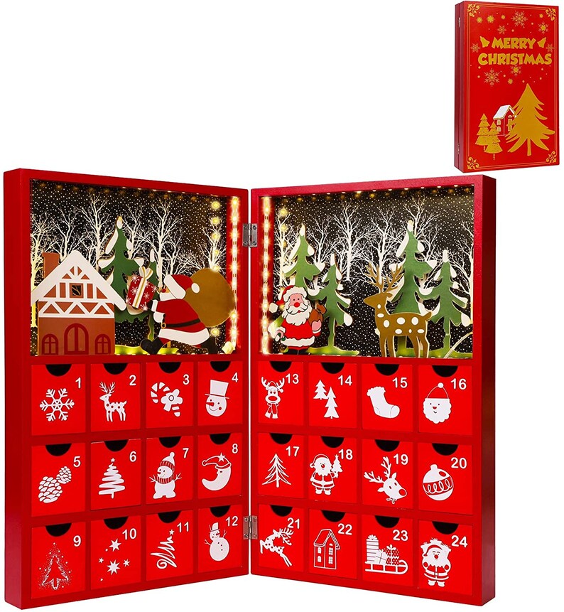 Christmas Light Red Advent Calendar Wooden Christmas Book LED Etsy