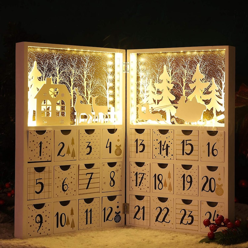 Christmas Light Red Advent Calendar Wooden Christmas Book LED Etsy