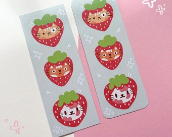 Strawberry Cats Bookmark - Digital Art, Hand Drawn Illustration, Home decor, funny cats, cats, funny, gift, cat lover