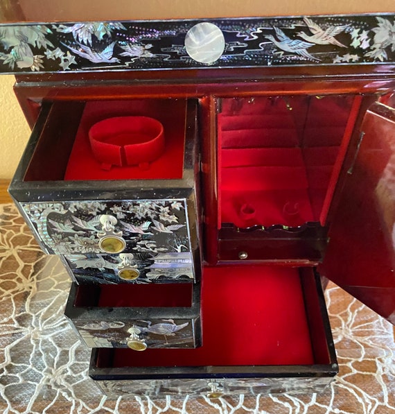 Mother of Pearl Inlaid Cherry Lacquer Jewelry Box - image 3