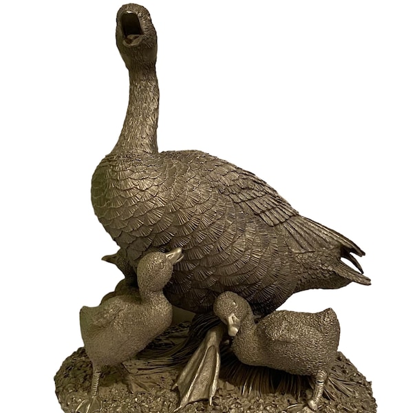 Vintage 1979 Robert k Davis, Franklin Mint Fine Pewter "Gosling Time" Sculpture