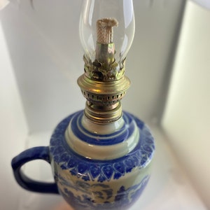 Vintage Ceramic Porcelain Delft Kerosene Oil Lamp