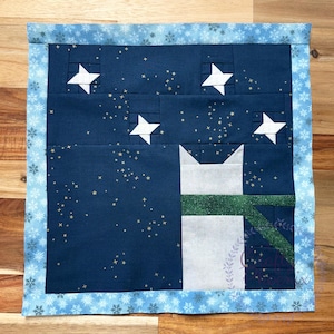 Starry Night Cat Quilt Block PDF Pattern: Winter Mini Quilt