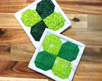 Clover Quilt Block PDF Pattern: Mini Quilt & Coaster (Digital Download)