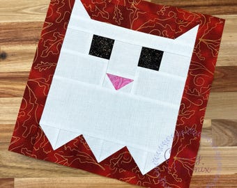 Ghost Cat Quilt Block Pattern: Halloween Mini Quilt (PDF Download, 12.5" Square Finish)