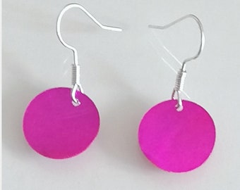 Tiny Pink / Fuchsia Mother of Pearl Silver plated Fashion Party Earrings