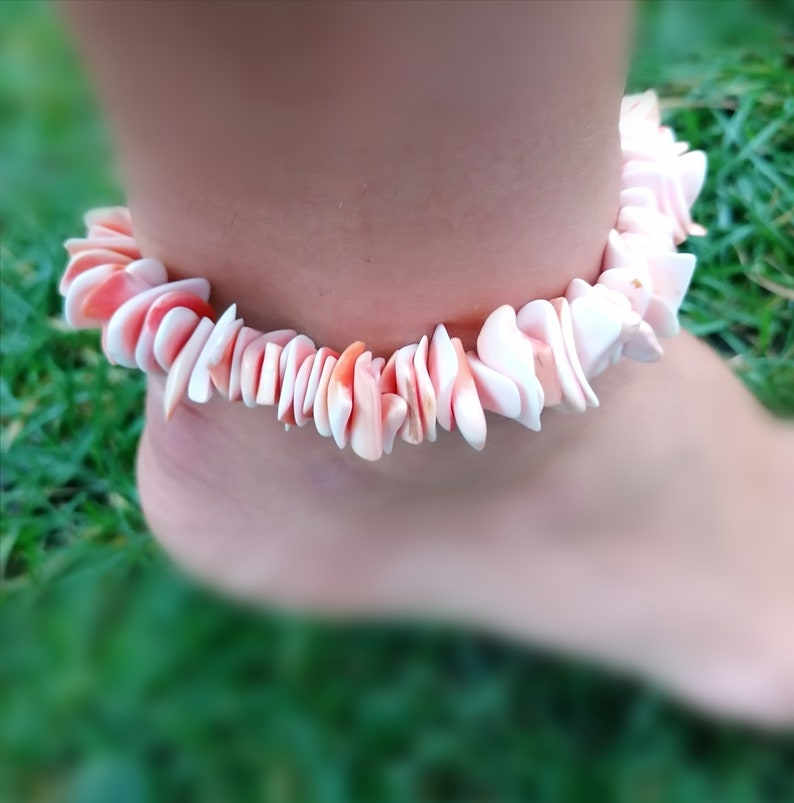 SUMMER SALE Rose Pink shells petals Hawaian style ankle bracelet elasticated