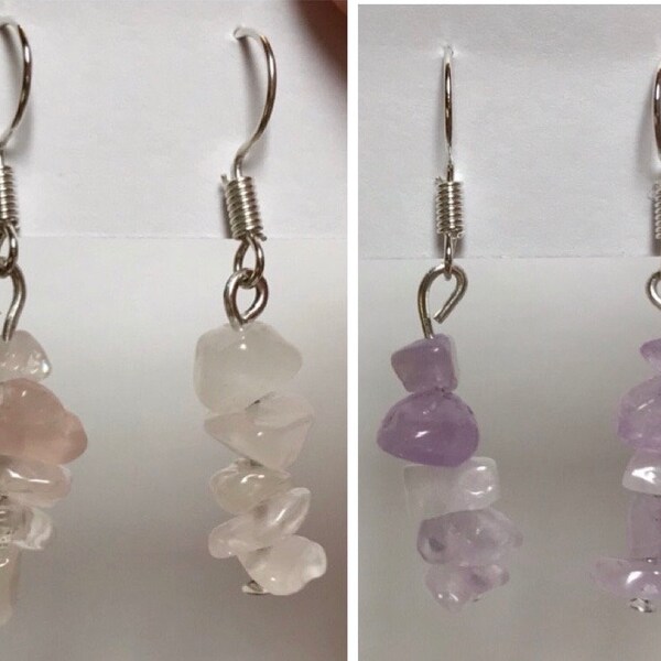Rose quartz or amethyst drop earrings | Rose quartz earrings | Crystal drop earrings | Semi-precious gemstone earrings | Pink drop earrings