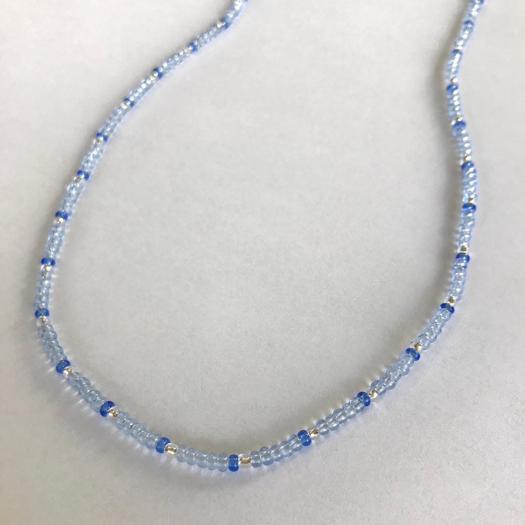 The Amelie Necklace Premium Glass Bead Blue Necklace Small Dainty Glass