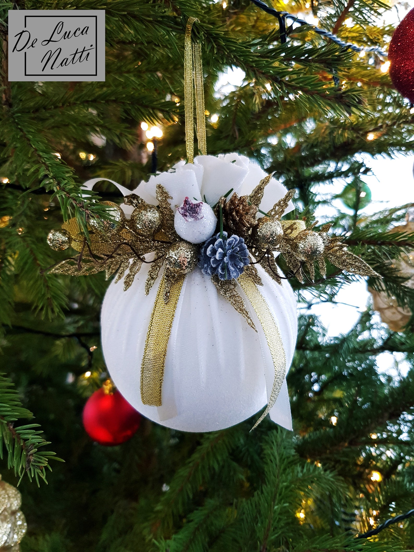 Set of 2 Handmade Christmas Tree Balls With Gold Decorations Etsy