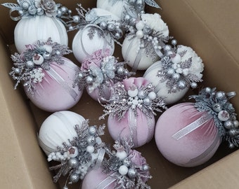 3.94 Inch (10cm) Luxury Handmade Christmas Ornaments | Velvet Balls | Set of 2 Christmas Balls | Xmas Baubles