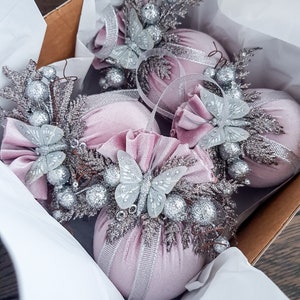 3.15 Inch (8 cm) Luxury Handmade Christmas Ornaments | Velvet Balls | Set of 2 Christmas Balls | Xmas Baubles
