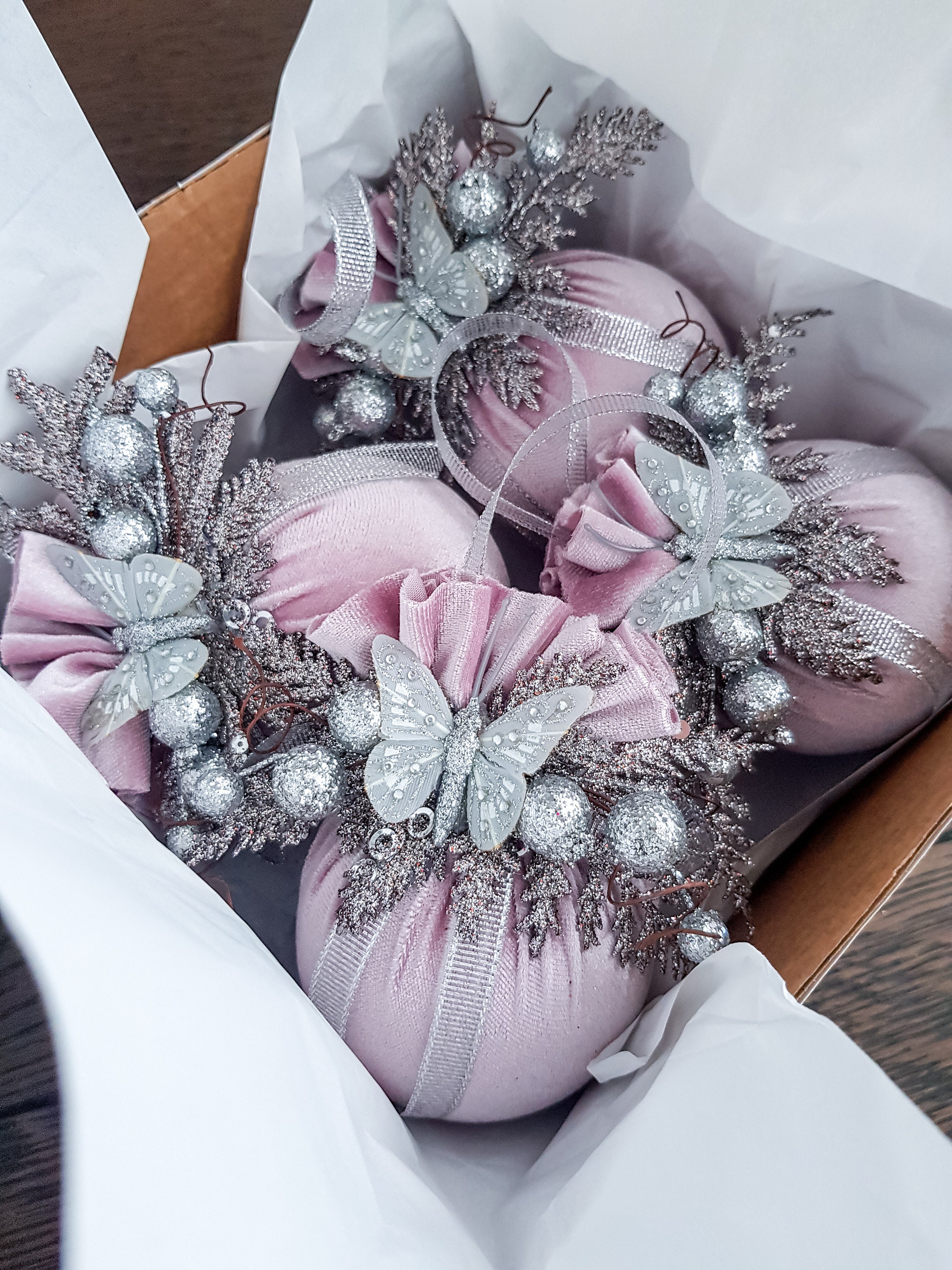 3.15 Inch (8 cm) Luxury Handmade Christmas Ornaments | Velvet Balls | Set of 2 Christmas Balls | Xmas Baubles