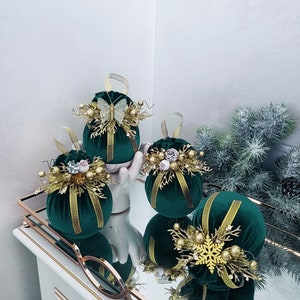 Handmade Velvet Christmas Ball Ornament | Gold Decorations, 3.15 Inch