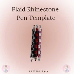 May include: Three pens with different plaid rhinestone designs. The pens are silver with a clear top and a black tip. The designs are black and white, red and black, and red and white.