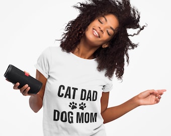 Cat Dad Dog Mom T-Shirt: Unisex Garment-Dyed Cotton Tee
