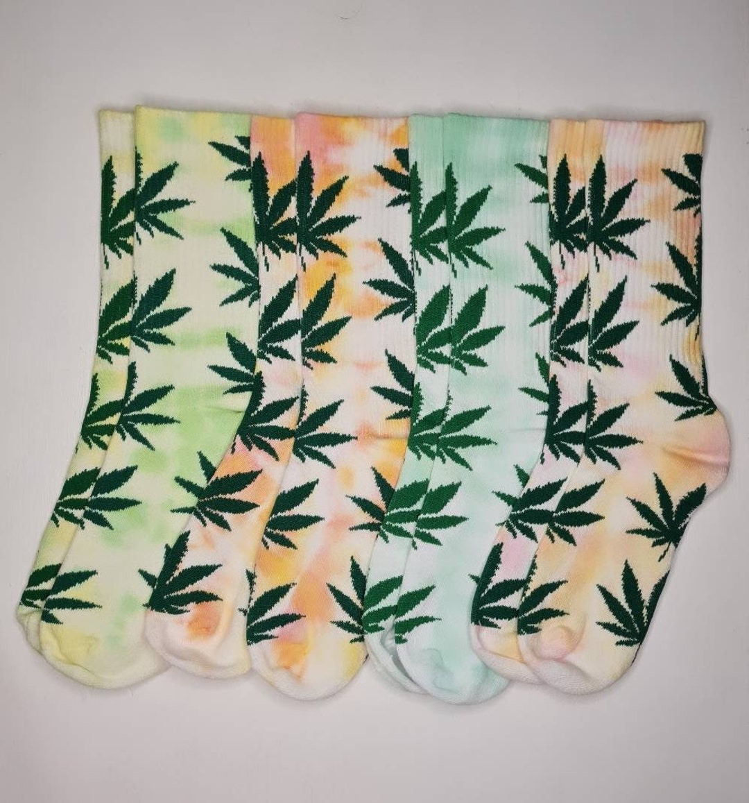 Tie Dye Weed Socks Marijuana Socks Adult One Size Stoner Socks Weed