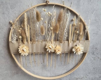 Trockenblumenkranz, Holzring mit Webband, versch. Farben, boho, 25 oder 35cm Flowerhoop, Dried Flowers, Boho, Wandkranz, Fensterkranz