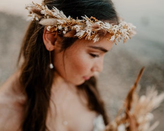 Boho Flowercrown in rost, braun, weiß, Blumenkranz, Haarkranz, Blumenhaarkranz, Tiara, Trockenblumen, dried flowers, Hochzeit, Shooting, JGA