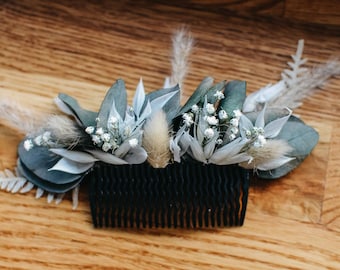 Haarkamm aus Trockenblumen, boho, Hochzeit, dried flowers, Eukalyptus, Haarschmuck, Braut