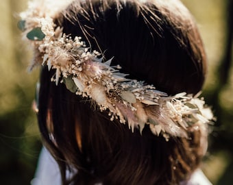 Boho Flowercrown in beige,creme, weiß, Blumenkranz, Haarkranz, Blumenhaarkranz, Tiara, Trockenblumen, dried flowers, Hochzeit, Shooting, JGA