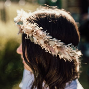 Boho Flowercrown in beige,creme, weiß, Blumenkranz, Haarkranz, Blumenhaarkranz, Tiara, Trockenblumen, dried flowers, Hochzeit, Shooting, JGA afbeelding 5