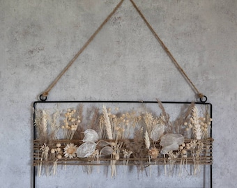 Trockenblumenkranz, Flowerhoop, Dried Flowers, Boho, Wandkranz, Fensterkranz, Metallrahmen mit Kordel, natur, naturfarben, 40x20oder 60x30cm