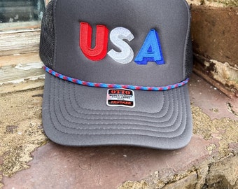 USA Colorblock Foam Trucker, Summer, Sunshine, Patriotic Vibes, 4th of July Hat