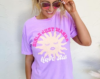 Girls Just Wanna Have Sun,  Summer Graphic Tee, Distress Graphic T-Shirt, Summer, Comfort Colors Graphic Tee