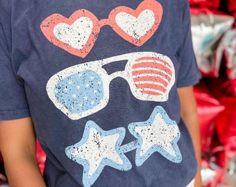 Patriotic Sunnies, USA Era Graphic T-Shirt, Seasonal, 4th of July